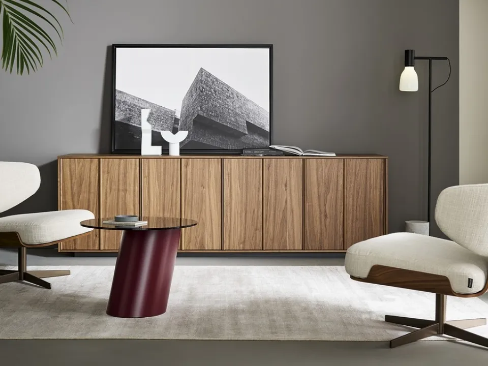 Design armchair Olos in fabric and wood by Bonaldo