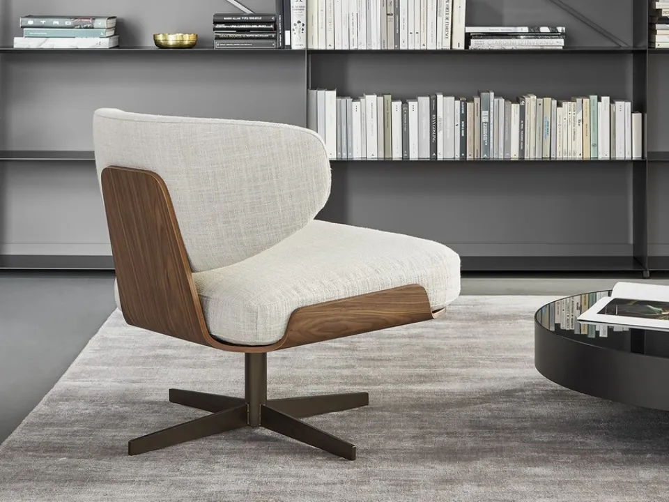 Design armchair Olos in fabric and wood by Bonaldo