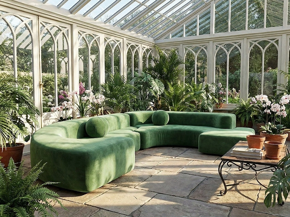 Lara Stilwood sofa with chaise lounge by Alivar
