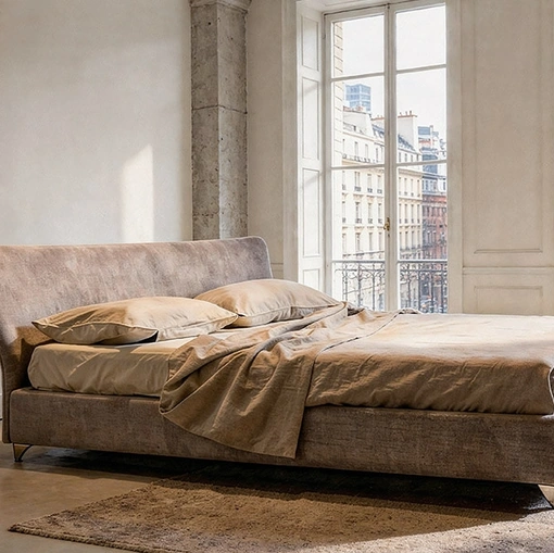 Maya Plus bed with padded fabric upholstery by Alivar