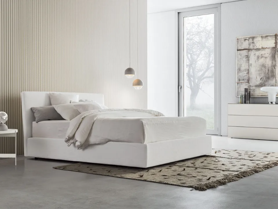 Fabric bed with Beta Up storage box by Pianca.