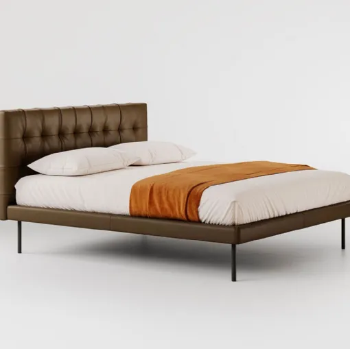 Leather bed with quilted headboard Metropolitan deluxe by Bolzan Letti.