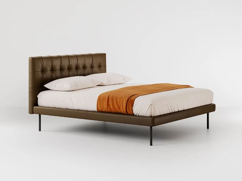 Leather bed with quilted headboard Metropolitan deluxe by Bolzan Letti.