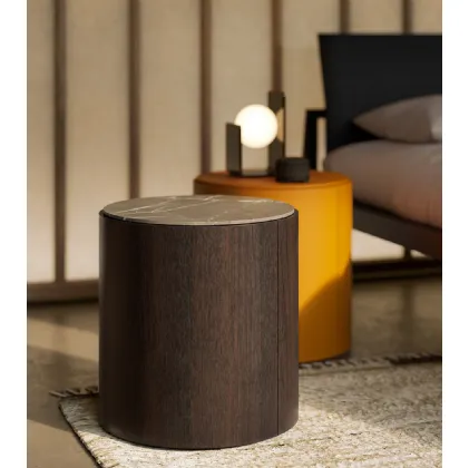 Top nightstand in wood with a marble or lacquered Lema top.