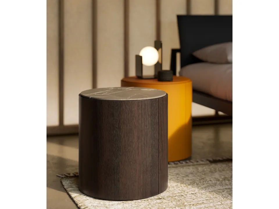 Top nightstand in wood with a marble or lacquered Lema top.