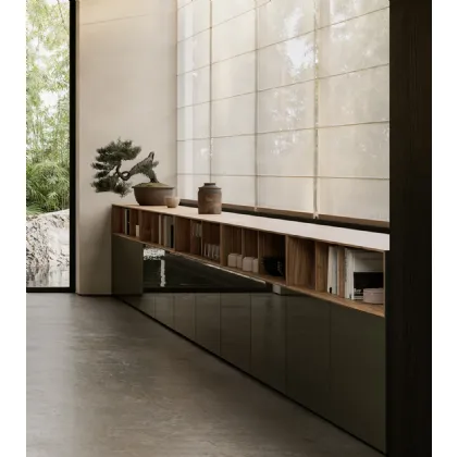 LT40 bookcase in high-gloss lacquer and Lema wood