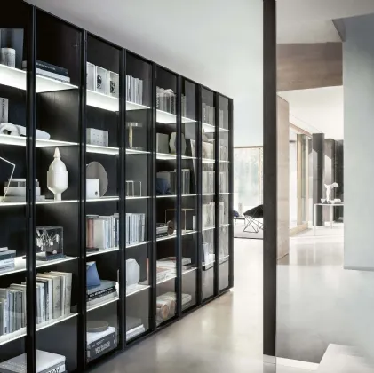 Selecta Divisoria wooden bookcase with glass doors by Lema.