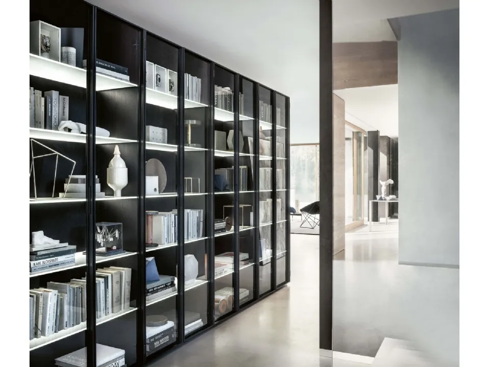 Selecta Divisoria wooden bookcase with glass doors by Lema.