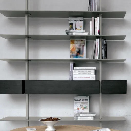 Bookshelf System configuration 03 in glass, black oak HPL and aluminum by Extendo.