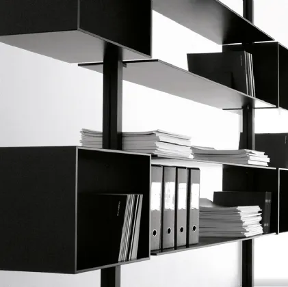 Partitioning System Bookshelf configuration 16 with lacquered glass shelves by Extendo.