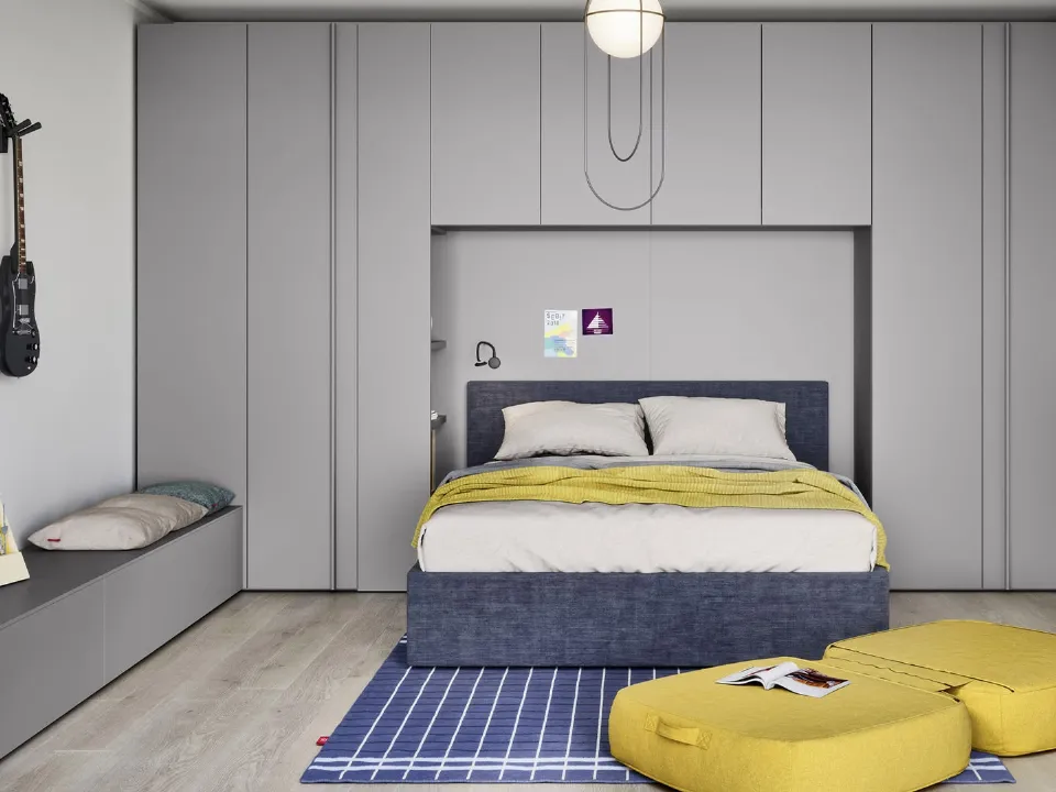 Double bed loft bedroom with Arial bed by Nidi