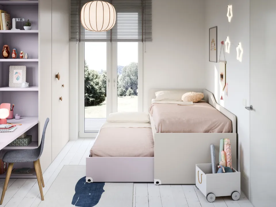 Space-saving children's bedroom with raised beds by Nidi.