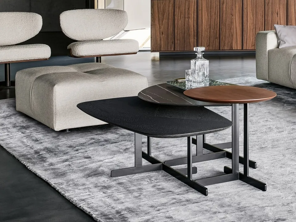 Stackable Kumo tables in wood or marble by Bonaldo.