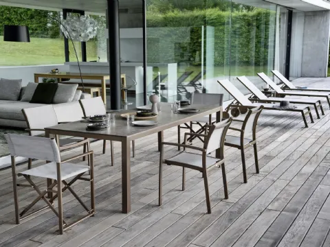 Outdoor furniture Victor in HPL, fabric, and metal by Varaschin.