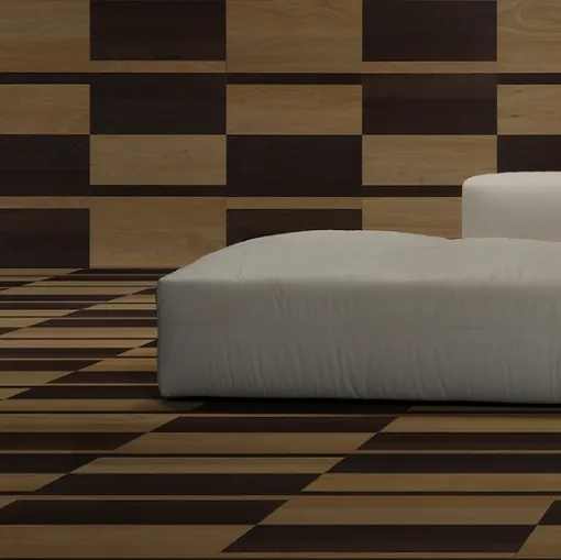 Parquet Tiles Segments in European oak essence and wenge by Giacobazzi.
