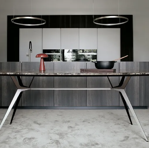 Balance Table configuration 01 with Emperador Dark marble top and bronze steel frame by Extendo.