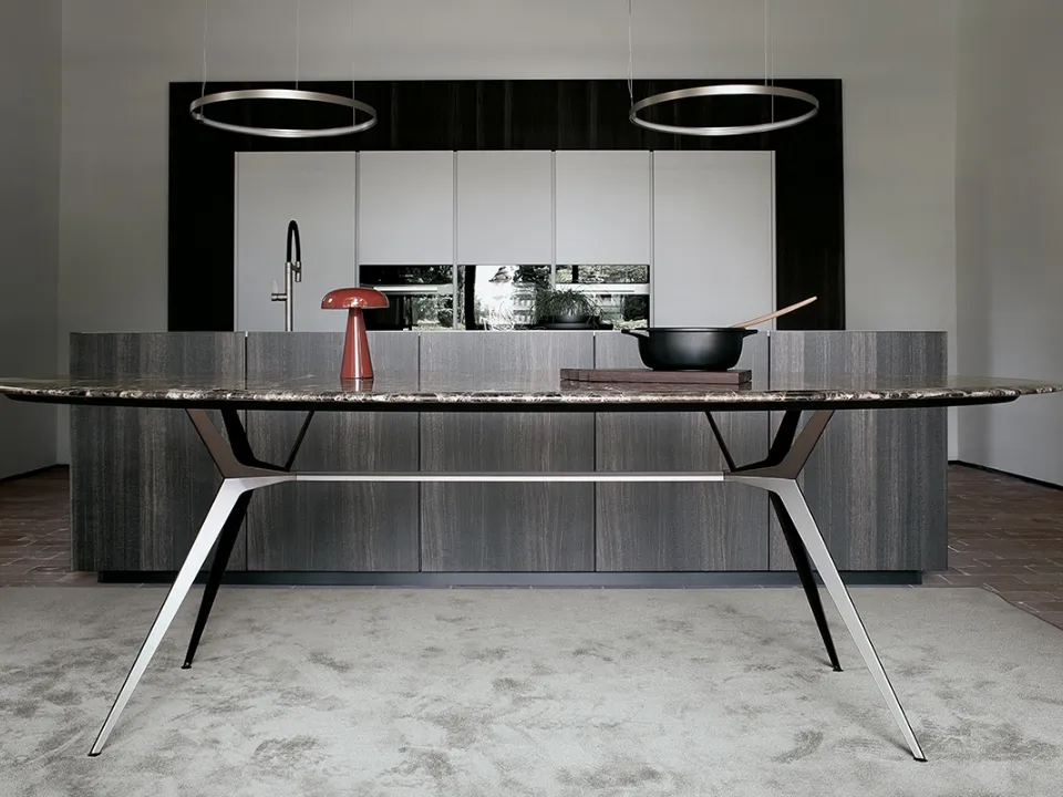 Balance Table configuration 01 with Emperador Dark marble top and bronze steel frame by Extendo.