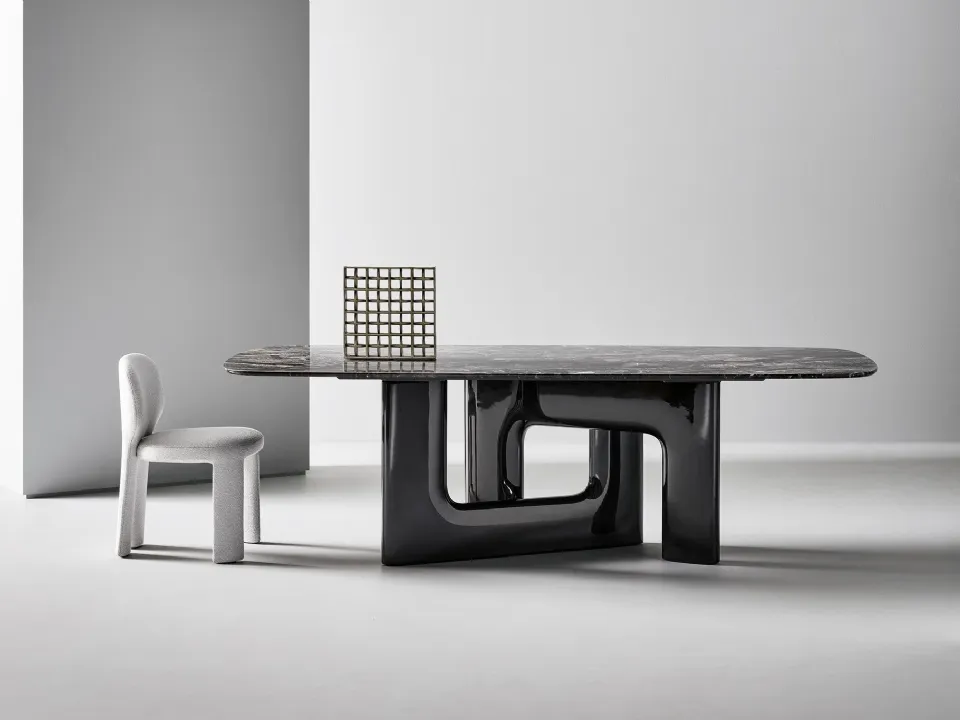 Design table Liaison with marble top and polyurethane base by Bonaldo