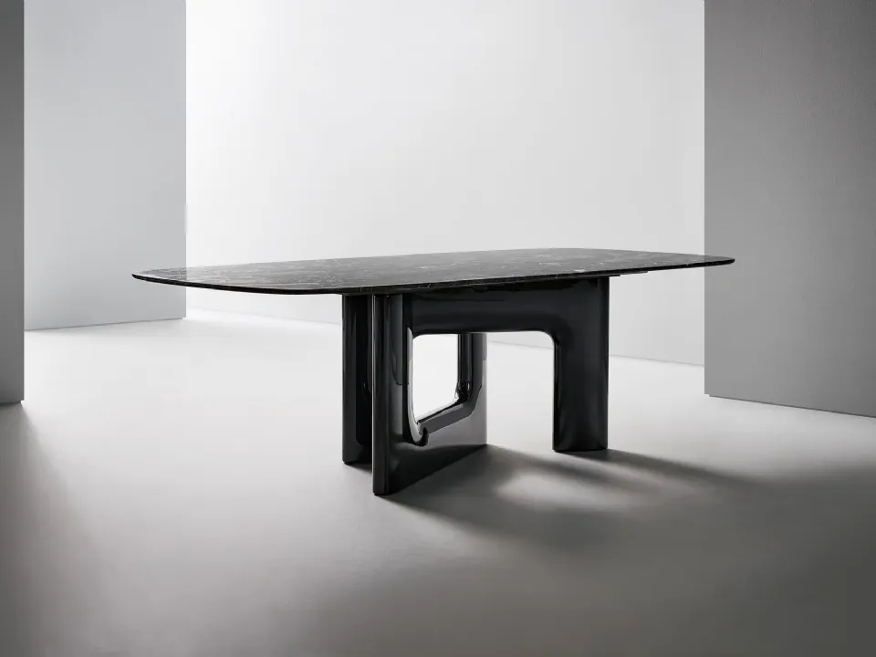 Liaison design table with a marble top and polyurethane base by Bonaldo