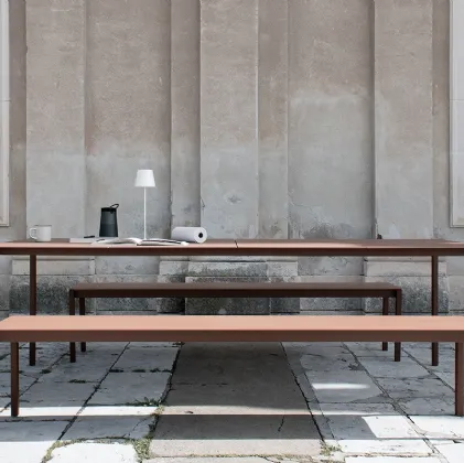 Conference table configuration 06 with terracotta ceramic top and corten steel frame by Extendo.