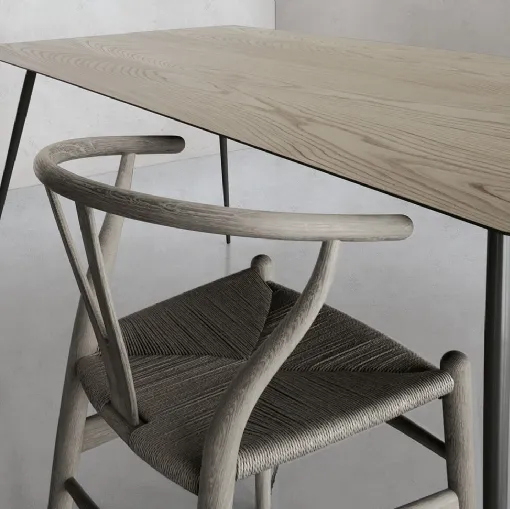 Spillo Table configuration 05 with oak HPL top and cast iron steel frame by Extendo.