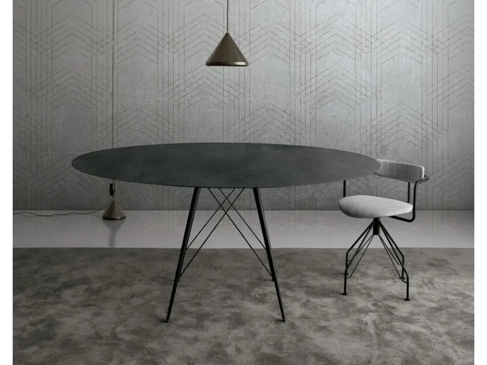 Spillo Table configuration 28 with black ceramic top and steel frame by Extendo