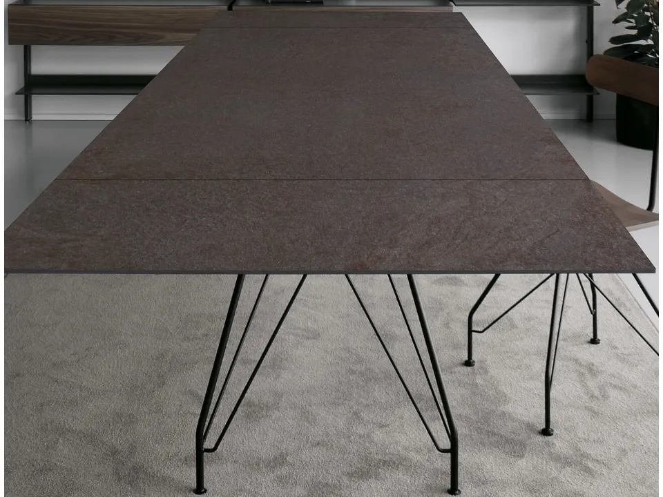 Table T11 configuration 03 with porphyry ceramic top and steel frame by Extendo