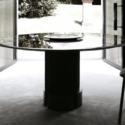 Table T13 configuration 02 with top and counterweights in black Marquiña marble, Extendo steel frame