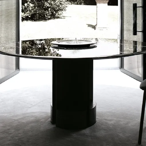 Table T13 configuration 02 with top and counterweights in black Marquiña marble, Extendo steel frame