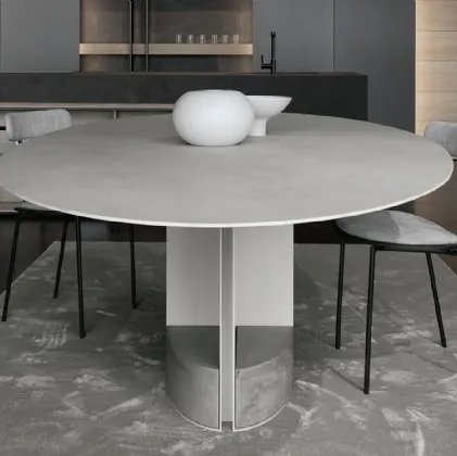 Table T13 configuration 03 with grey ceramic top, steel frame and concrete counterweights by Extendo