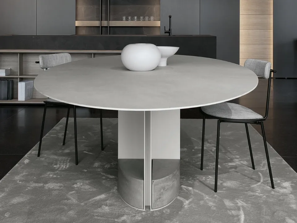 Table T13 configuration 03 with grey ceramic top, steel frame and concrete counterweights by Extendo