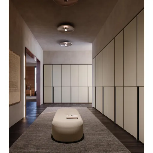 Hinged-panel wardrobe with leather upholstery, modular design, Lema Veil collection