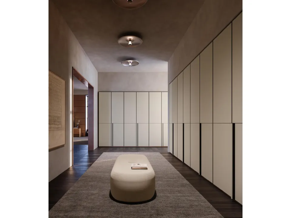Hinged-panel wardrobe with leather upholstery, modular design, Lema Veil collection